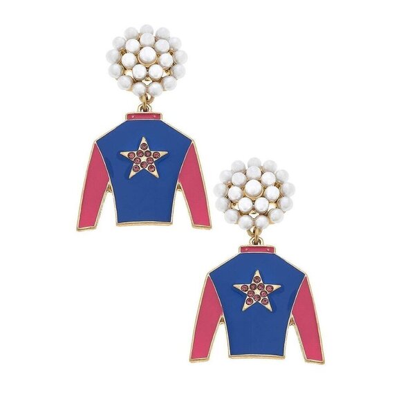Canvas Style - Risen Star Pearl Cluster Jockey Enamel Earrings - Picture 1 of 1